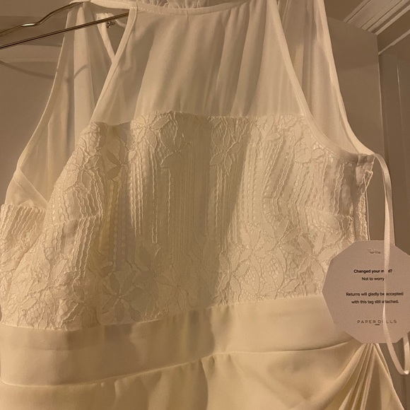 Paper Dolls Petite wrap front midi dress with lace top in white - Picture 4 of 6